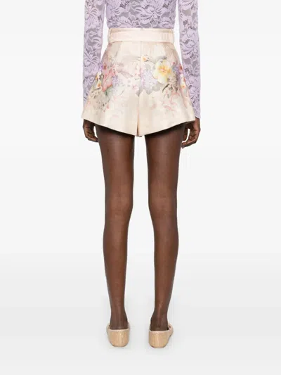Zimmermann Illuminate Pleated Silk & Cotton Shorts In Pink
