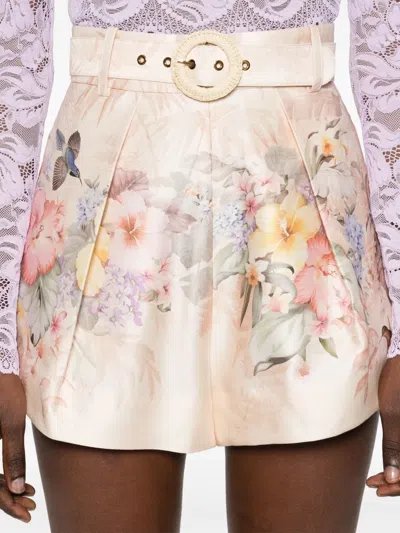 Zimmermann Illuminate Pleated Silk & Cotton Shorts In Pink
