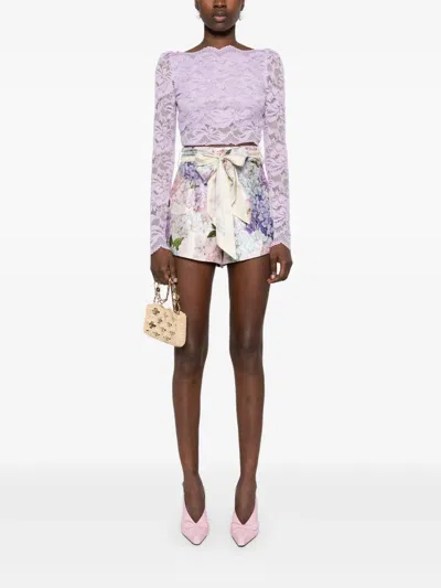 Zimmermann Dawning Silk Shorts In Multi Hydrangea In Pink