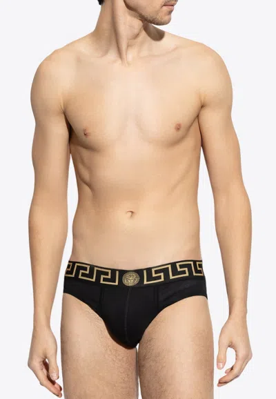 Versace Greca Border Swim Briefs In Black