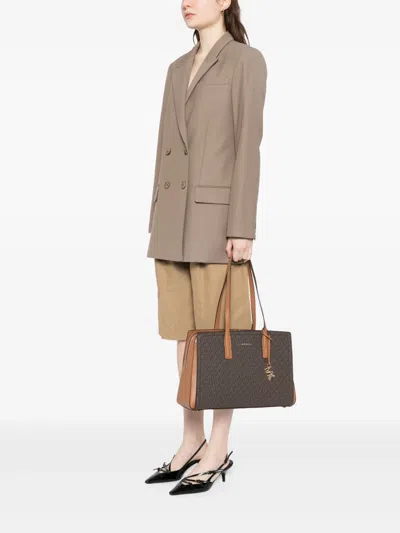 Michael Kors Laila Medium Signature Logo Tote Bag In Brown