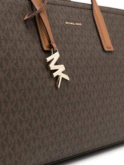 Michael Kors Laila Medium Signature Logo Tote Bag In Brown