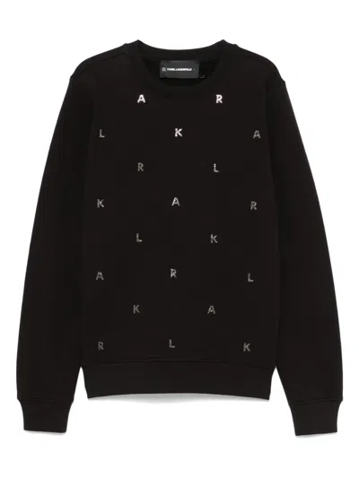 Karl Lagerfeld Black Logo Embellished Sweatshirt In Black