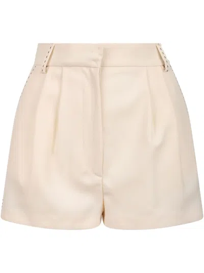 Elisabetta Franchi Cool Wool Shorts With Contrasting Topstitching In Neutrals