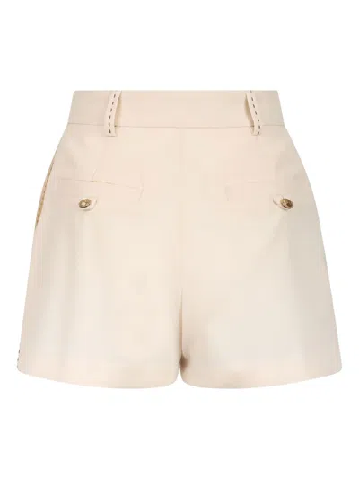 Elisabetta Franchi Cool Wool Shorts With Contrasting Topstitching In Neutrals