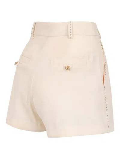 Elisabetta Franchi Cool Wool Shorts With Contrasting Topstitching In Neutrals
