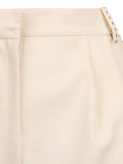 Elisabetta Franchi Cool Wool Shorts With Contrasting Topstitching In Neutrals