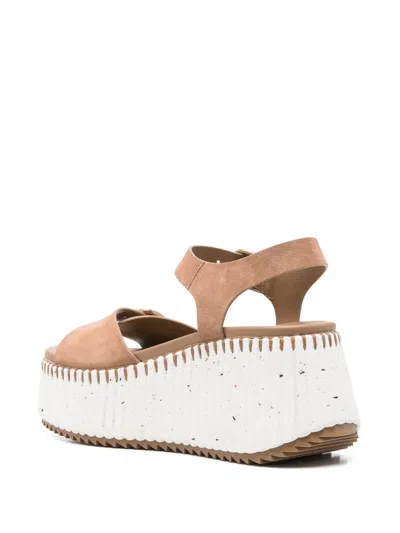 Chloé Isla 105 Calf Leather Wedge Sandals In Brown