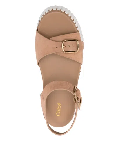 Chloé Isla 105 Calf Leather Wedge Sandals In Brown