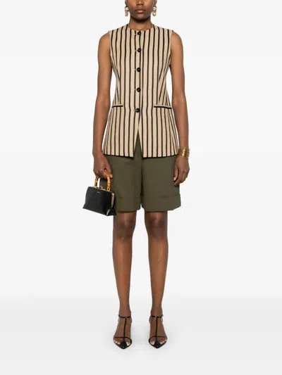 Jil Sander Linen Shorts With Pockets And Cuffed Hem In Green