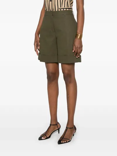 Jil Sander Linen Shorts With Pockets And Cuffed Hem In Green