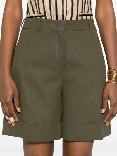 Jil Sander Linen Shorts With Pockets And Cuffed Hem In Green