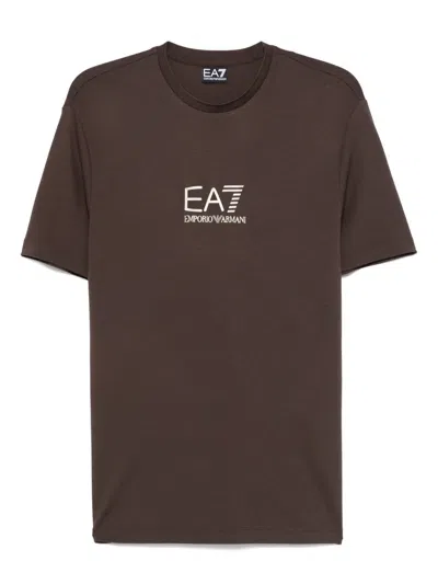 Ea7 Jersey Crew-neck T-shirt In Brown