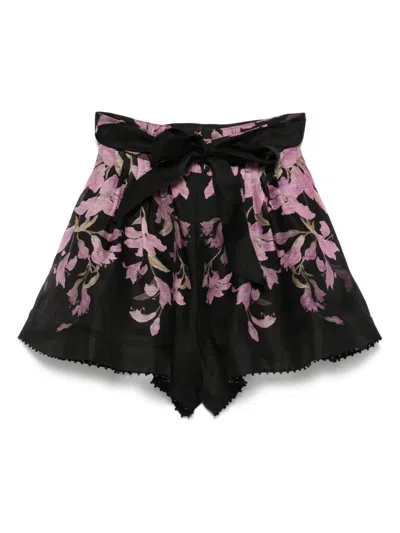 Zimmermann Dawning Pleated Linen & Silk Shorts In Black
