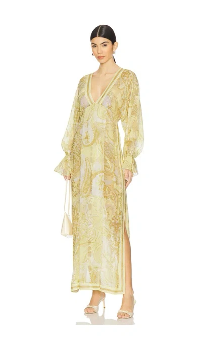 Hemant & Nandita Kaftan With Printed Slip Dress Light Yellow In Yellow