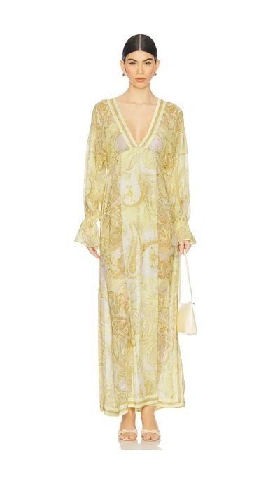Hemant & Nandita Kaftan With Printed Slip Dress Light Yellow In Yellow