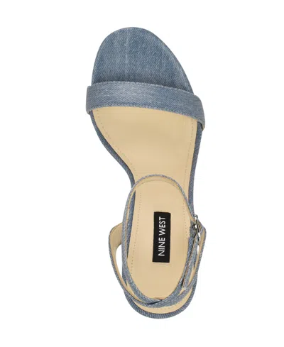 Nine West Women's Loola Ankle Strap High Stiletto Sandals In Laminated Denim