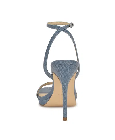 Nine West Women's Loola Ankle Strap High Stiletto Sandals In Laminated Denim