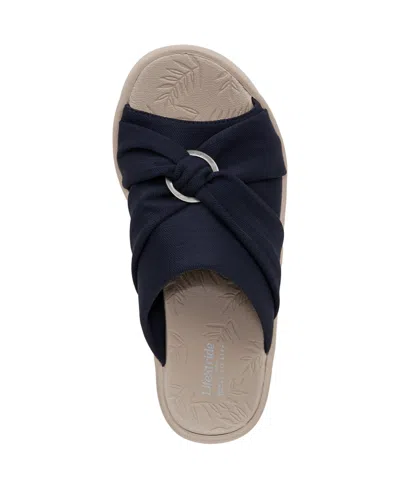 Bzees Serenade Slide Sandal In Navy Blazer Fabric