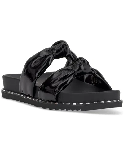 Jessica Simpson Women's Caralyna Knotted Footbed Sandals In Black Crinkle Patent