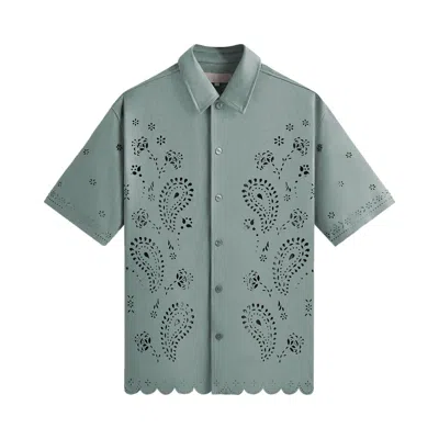 Pre-owned Kith Isaac Microsuede Button Down Shirt 'harbour' In Green