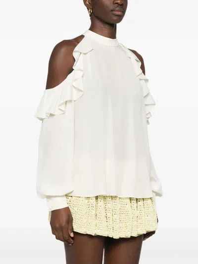 Etro Silk Top With Open Shoulders And Ruffles In White