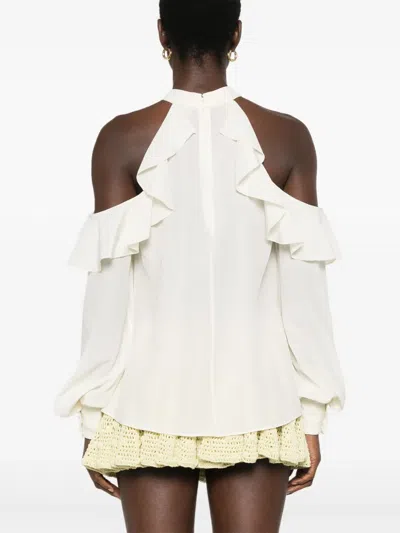 Etro Silk Top With Open Shoulders And Ruffles In White