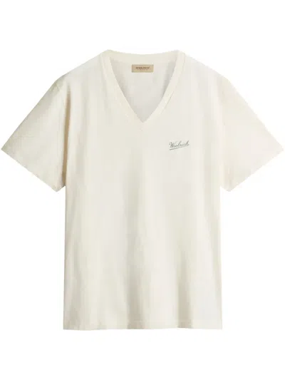 Woolrich V-neck Slub-texture T-shirt In White