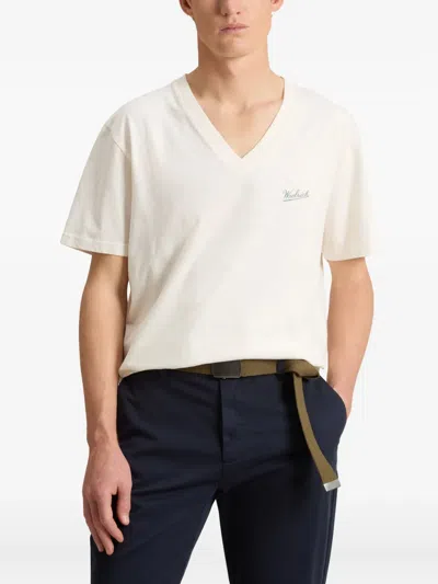 Woolrich V-neck Slub-texture T-shirt In White