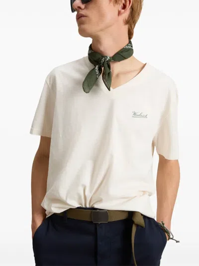 Woolrich V-neck Slub-texture T-shirt In White