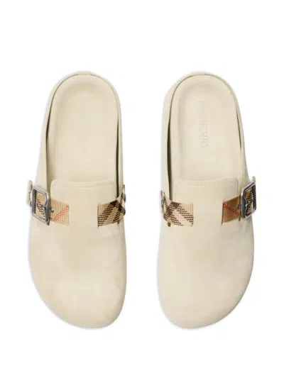 Burberry Slippers In Pelle Scamosciata Sabbia  Donna In Beige O Tan