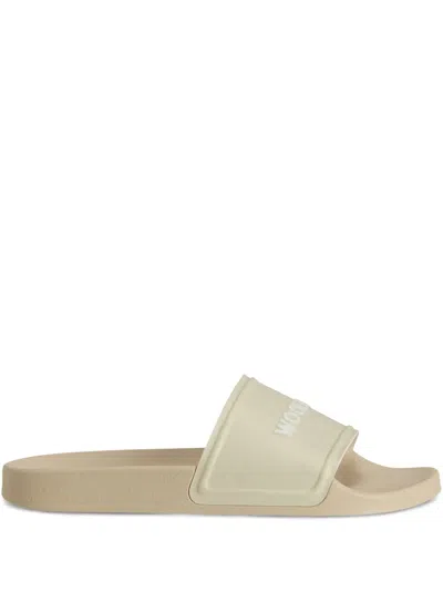Woolrich Slide Sandal With Logo In Neutrals