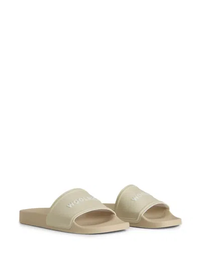 Woolrich Slide Sandal With Logo In Neutrals