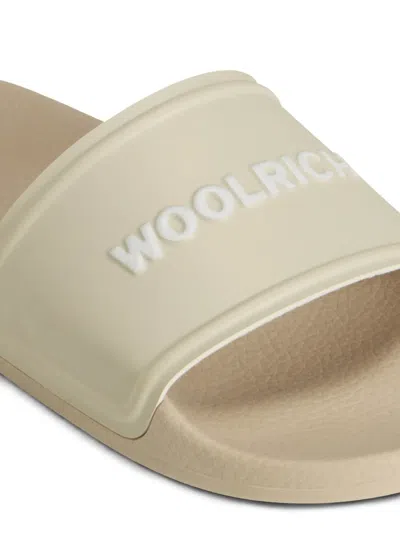 Woolrich Slide Sandal With Logo In Neutrals