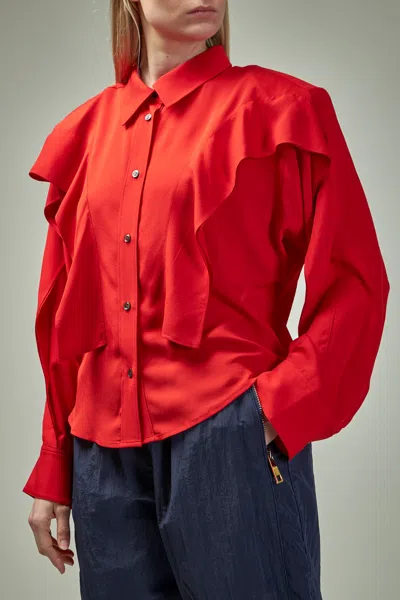 Frenken Banner Crepe Georgette Silk Shirt In Red