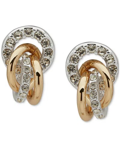 Anne Klein Two-tone Crystal Linked Button Shaky Drop Earrings In Ttone