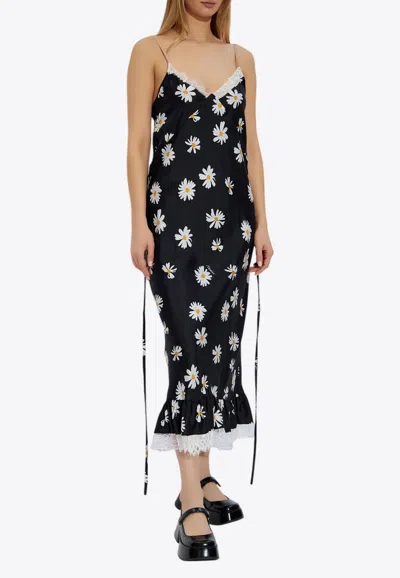 Moschino Delicate Floral Lace Trim Dress In Black