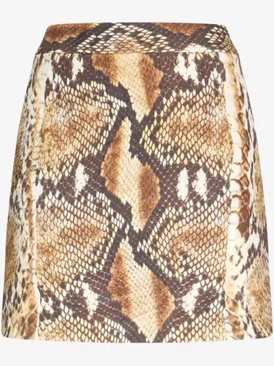 Roberto Cavalli Python Print Mini Skirt In 褐色