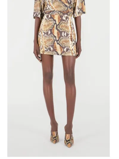 Roberto Cavalli Python Print Mini Skirt In 褐色