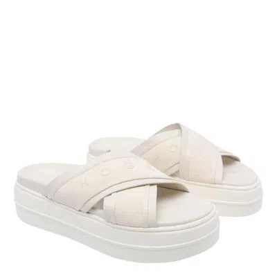 Hogan Cross Strap Platform Sandals In White