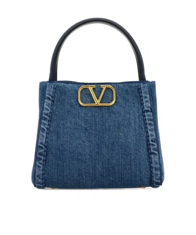 Valentino Small Denim Handbag Alltime In Blue