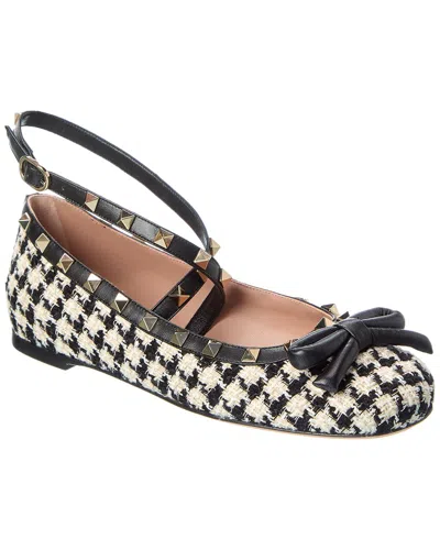 Valentino Mesh Rockstud Embellished Pointed Toe Ballerinas In Black