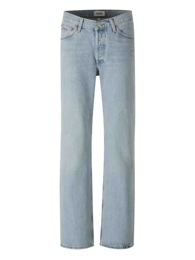 Agolde Straight Leg Denim Trousers With Belt Loops In Blue