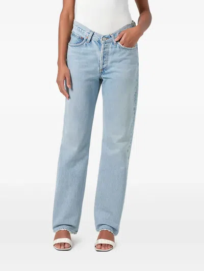 Agolde Straight Leg Denim Trousers With Belt Loops In Blue