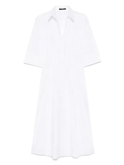 Seventy Pleated White Dress With Buttoned Cuffs And Side Slits In White
