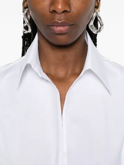 Seventy Pleated White Dress With Buttoned Cuffs And Side Slits In White