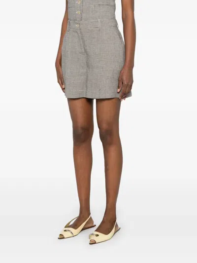 P.a.r.o.s.h Parosh Checked Linen Bambu Shorts With Belt Loops In Nude