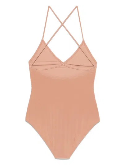 Norma Kamali Beige Slip Mio Bodysuit In Pink