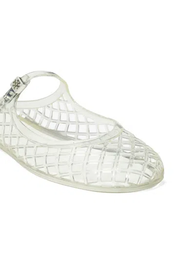 Tory Burch Metallic Sandals With Mesh Design In White