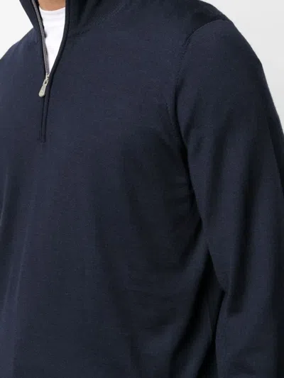 Brunello Cucinelli Cashmere Sweater With Half Zip In Blue